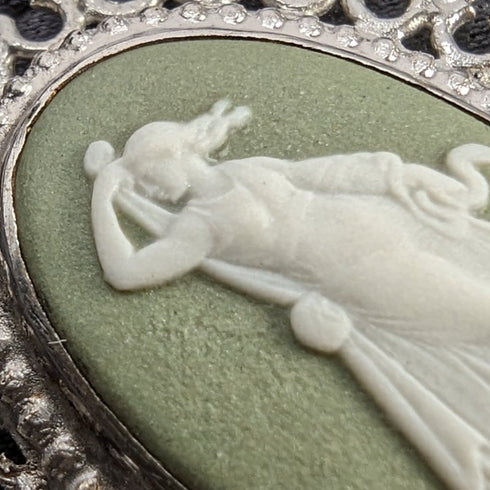 1978 年英國復古韋奇伍德純銀和綠色碧玉吊墜項鍊