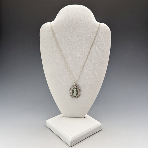 1978 年英國復古韋奇伍德純銀和綠色碧玉吊墜項鍊