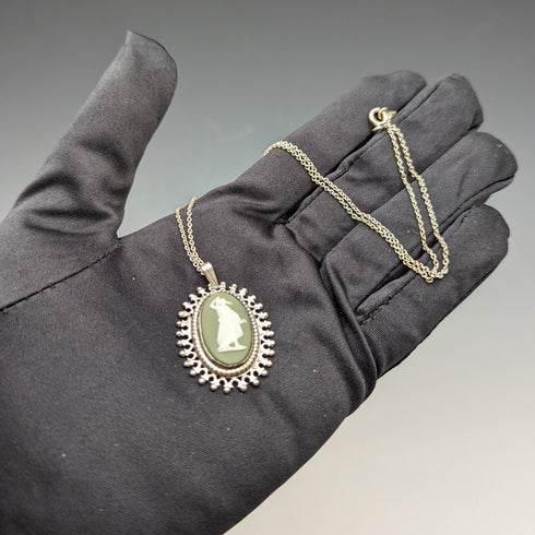 1978 年英國復古韋奇伍德純銀和綠色碧玉吊墜項鍊