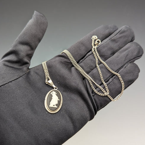 英國復古 Wedgwood 純銀和黑碧玉吊墜項鍊