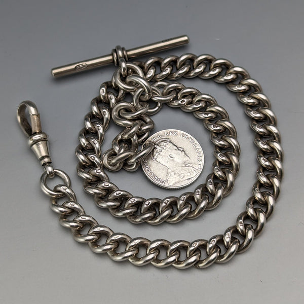 1909 British Antique Sterling Silver Albert Chain 54g Canadian Coin Fob