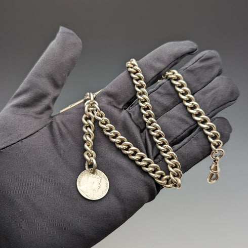 1909 年英國古董純銀阿爾伯特鏈 54 克加拿大硬幣袋