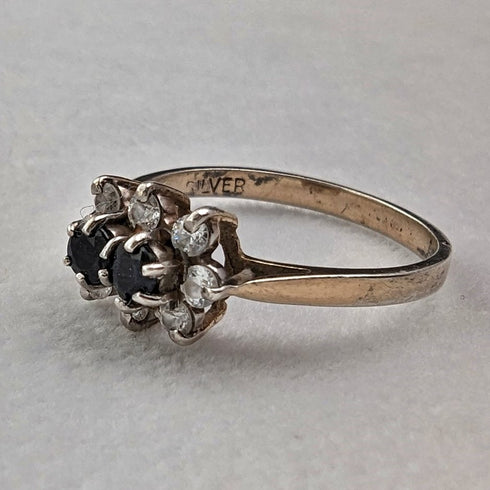 British vintage jewelry black topaz sterling silver gilt ring (size 12)