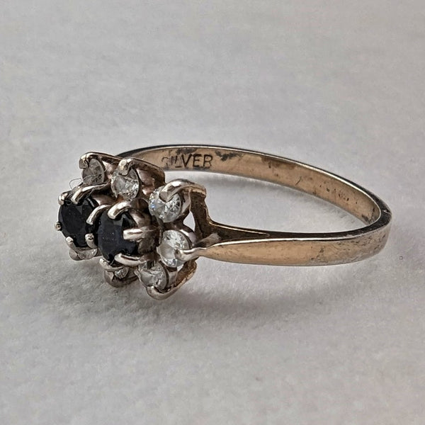 英国ヴィンテージジュエリー ブラックトパーズ 純銀ギルトリング(12号)指輪