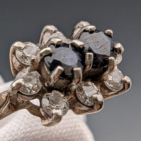 British vintage jewelry black topaz sterling silver gilt ring (size 12)