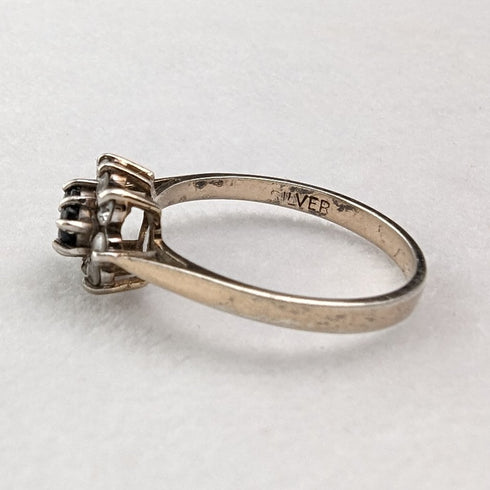 British vintage jewelry black topaz sterling silver gilt ring (size 12)