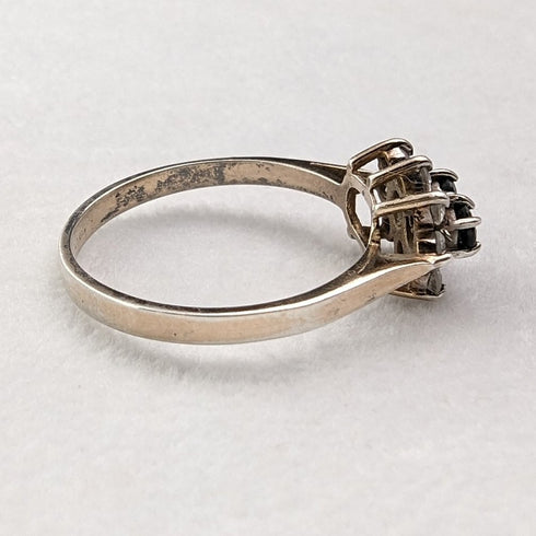 British vintage jewelry black topaz sterling silver gilt ring (size 12)