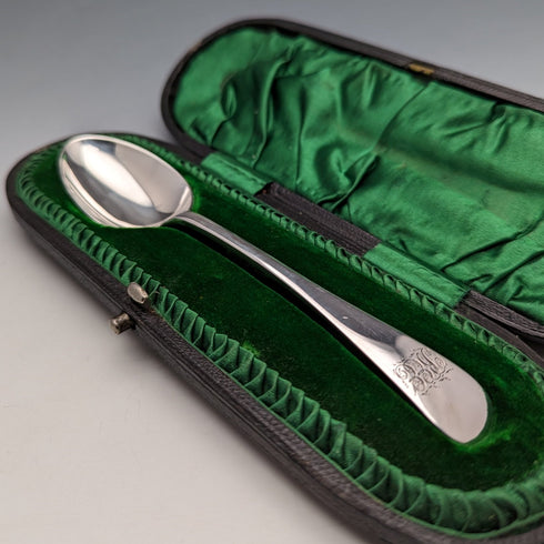 1898 British Antique Sterling Silver Christening Spoon John Round & Son in Case