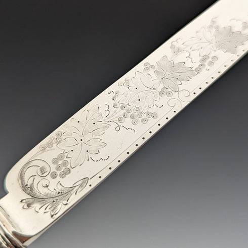 1880 British Antique Engraved White Pearl Handle Dessert Cutlery 3 Pair Set Stokes & Ireland