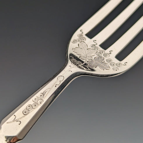 1880 British Antique Engraved White Pearl Handle Dessert Cutlery 3 Pair Set Stokes & Ireland