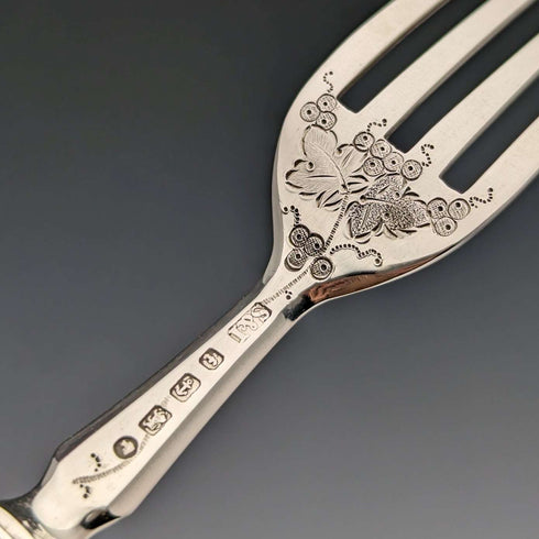 1880年 英国アンティーク 彫刻白蝶貝ハンドル デザートカトラリー3ペアセット Stokes & Ireland