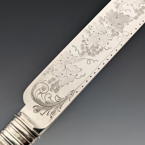 1880 British Antique Engraved White Pearl Handle Dessert Knife x3 Stokes & Ireland