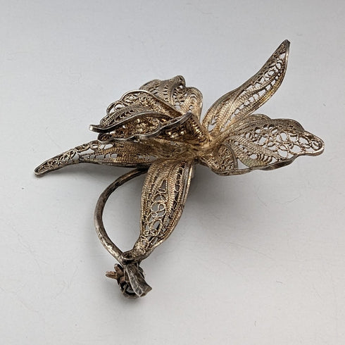 英国ヴィンテージ フィリグリー カトレヤ シルバーブローチ