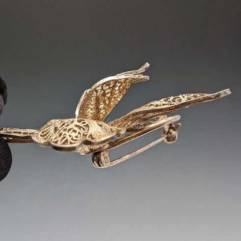 British Vintage Filigree Cattleya Silver Brooch