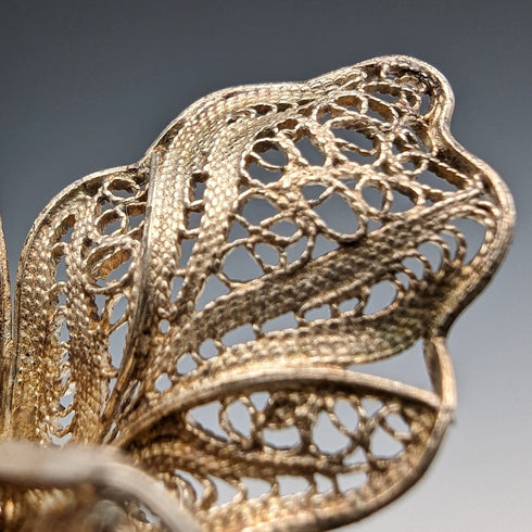 英国ヴィンテージ フィリグリー カトレヤ シルバーブローチ