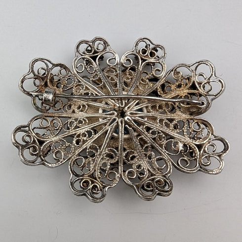 British Vintage Bluestone & Filigree Silver Brooch