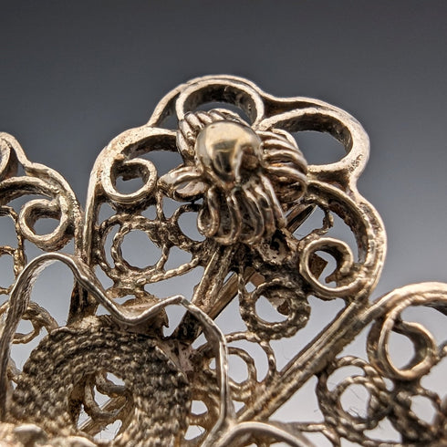 British Vintage Bluestone & Filigree Silver Brooch