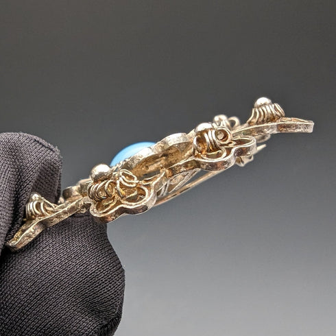 British Vintage Bluestone & Filigree Silver Brooch
