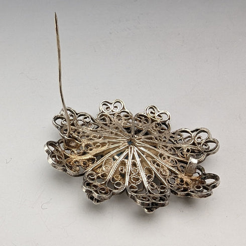 British Vintage Bluestone & Filigree Silver Brooch