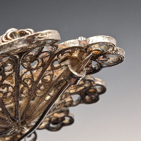 British Vintage Bluestone & Filigree Silver Brooch