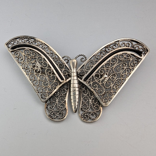 British Vintage Filigree Butterfly Silver Brooch 1