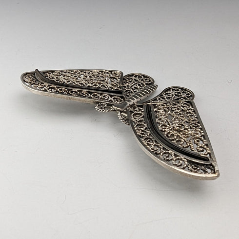 British Vintage Filigree Butterfly Silver Brooch 1