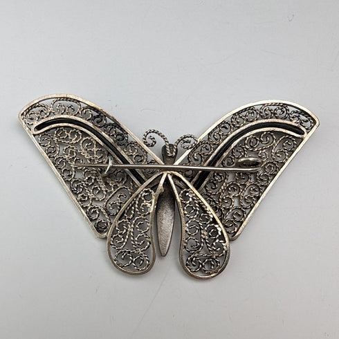 British Vintage Filigree Butterfly Silver Brooch 1