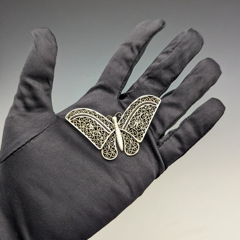 British Vintage Filigree Butterfly Silver Brooch 1