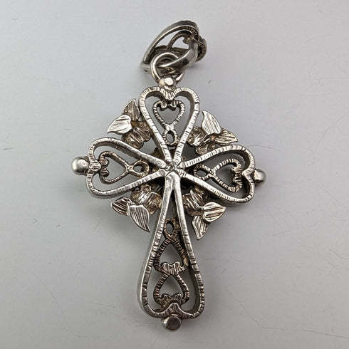Circa 1930 British Vintage Sterling Silver Floral Decor Cross Pendant Boorman & Son