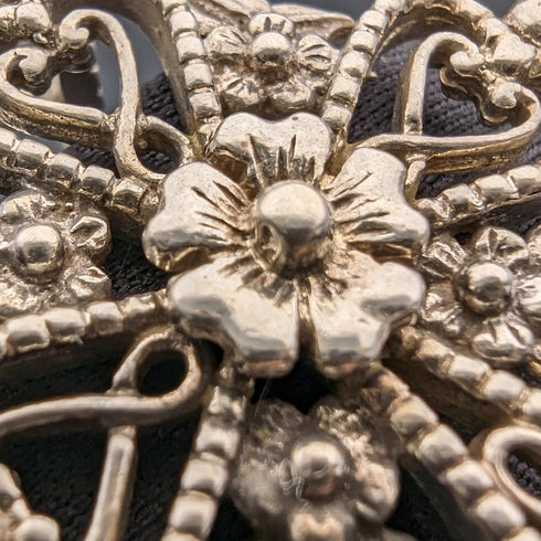 Circa 1930 British Vintage Sterling Silver Floral Decor Cross Pendant Boorman & Son