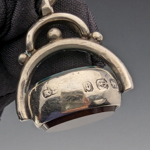 Circa 1900 British Antique Sterling Silver Albert Chain 35g 2 Color Rotating Fob