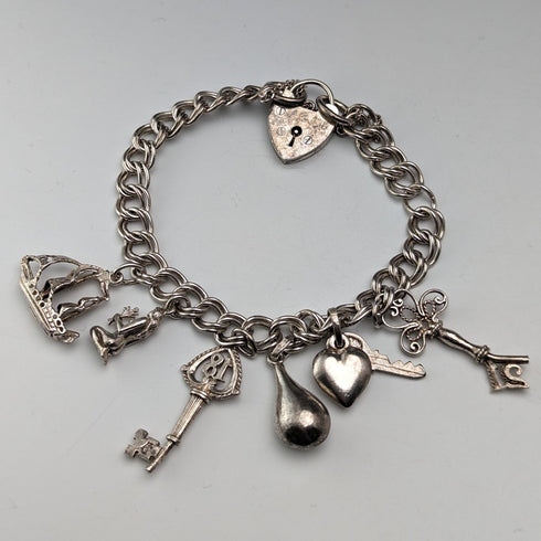 1973 British Vintage Sterling Silver Charm Bracelet 26g