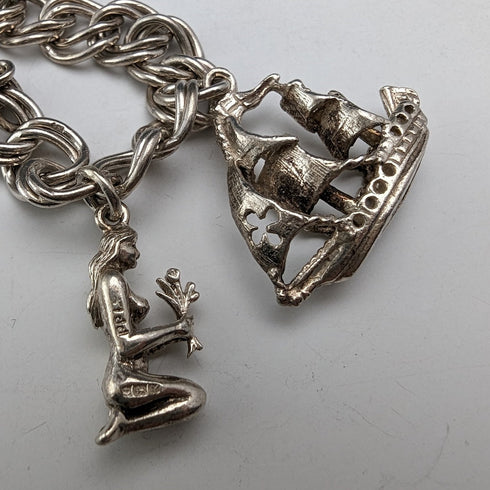 1973 British Vintage Sterling Silver Charm Bracelet 26g