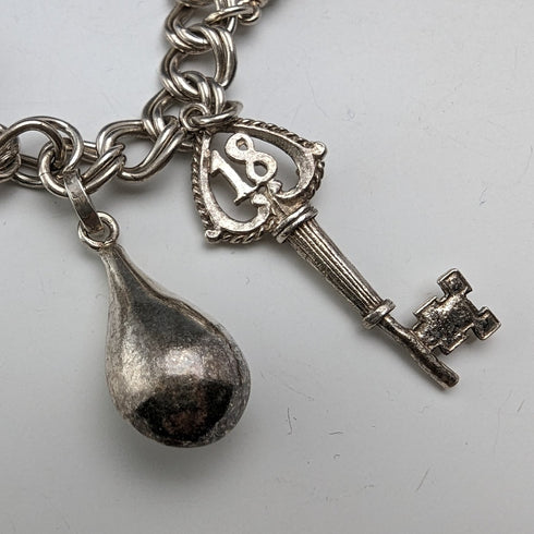 1973 British Vintage Sterling Silver Charm Bracelet 26g