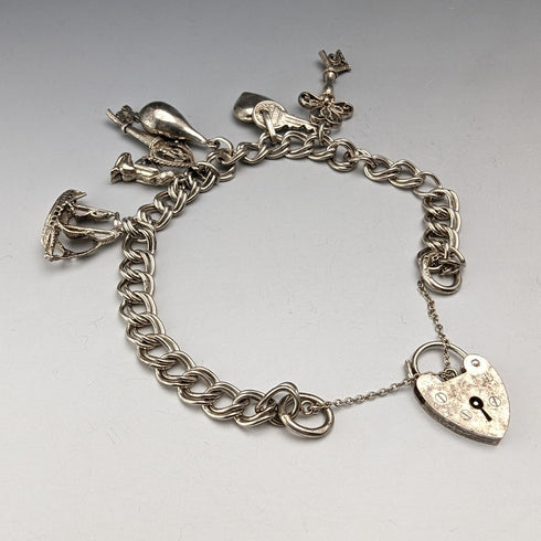1973 British Vintage Sterling Silver Charm Bracelet 26g