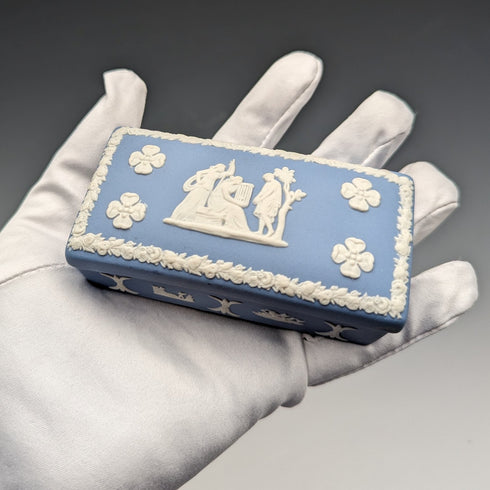 英國復古韋奇伍德碧玉長方形盒子配件淡藍色