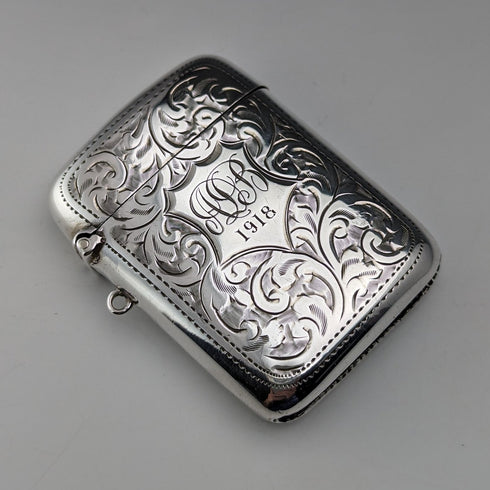 1913 British Antique Sterling Silver Vesta Case Match Case Samuel Levi