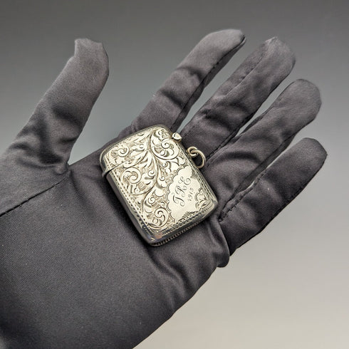 1912 British Antique Sterling Silver Vesta Case Match Case William Henry Sparrow