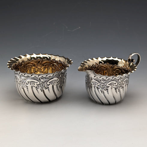 1891 British Antique Sterling Silver Sugar Bowl & Cream Jug 88g James Dixon & Sons
