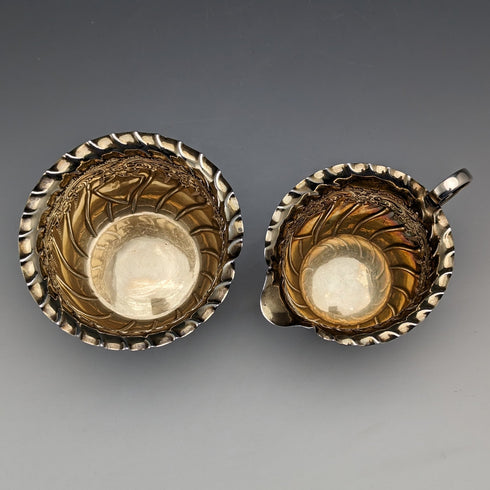 1891 British Antique Sterling Silver Sugar Bowl & Cream Jug 88g James Dixon & Sons