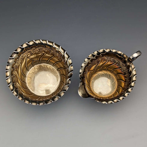 1891年 英国アンティーク 純銀製シュガーボウル&クリームジャグ 計88g James Dixon & Sons