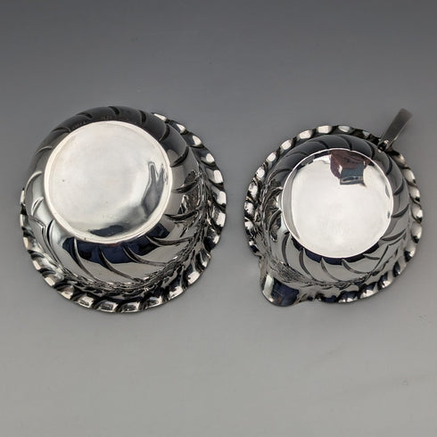 1891 British Antique Sterling Silver Sugar Bowl & Cream Jug 88g James Dixon & Sons