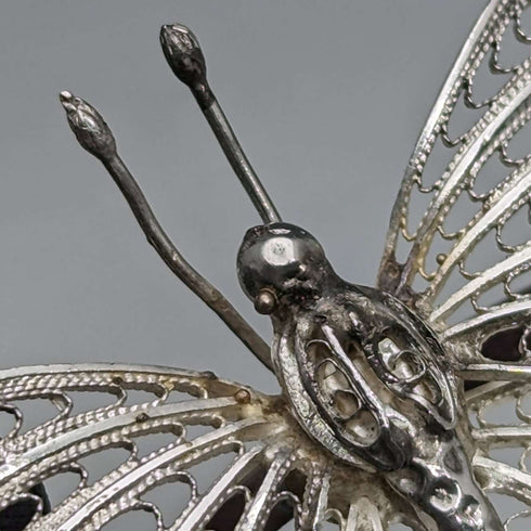 British Vintage Filigree Butterfly Silver Brooch 2
