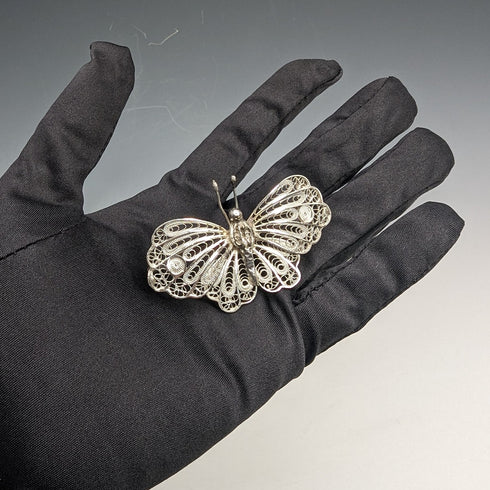 英国ヴィンテージ フィリグリー バタフライ シルバーブローチ2