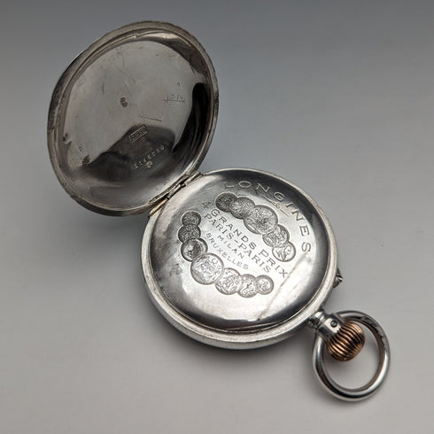 Around 1908 Antique Longines pocket watch pure silver open face works well