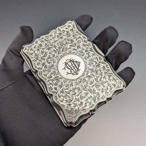 1895年 英国アンティーク 純銀製 両開き型カードケース 91g William Neale