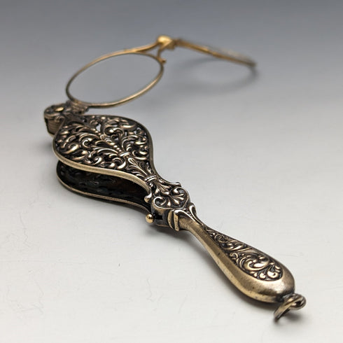 米国アンティーク 純銀ゴールドメッキ 携帯用折りたたみ式眼鏡 ロニエット