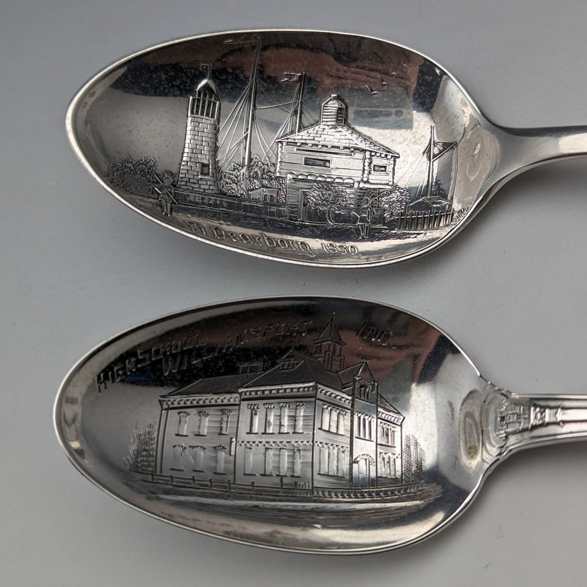 1900年頃 米j国アンティーク 純銀製スーベニアスプーンx4 デザート 