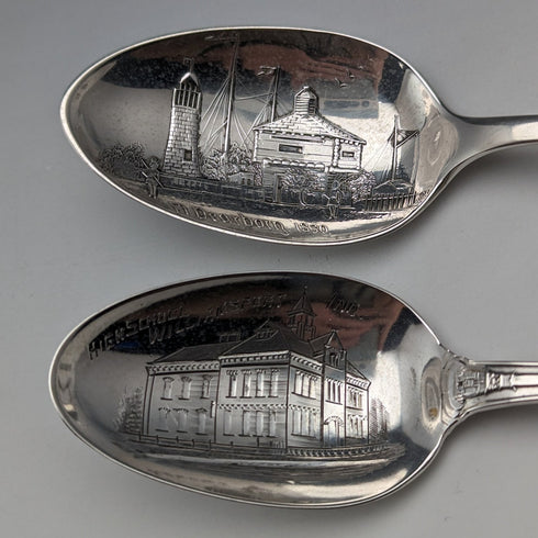 Around 1900 US Antique Sterling Silver Souvenir Spoon x4 Dessert Spoon Size