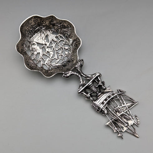 1911 British Antique Sterling Silver Large Tea Caddy Spoon Berthold Hermann Muller